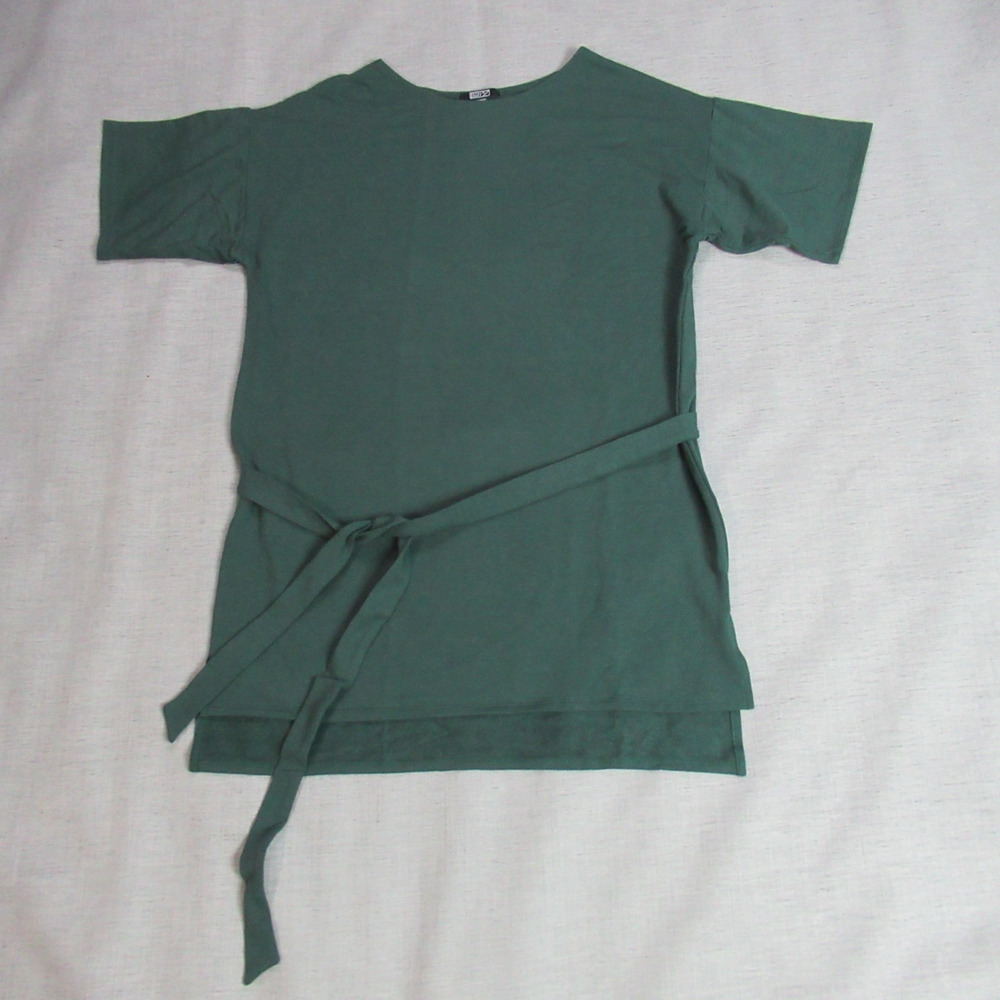 Natalie Busby Dress Womens Small Green Bamboo Knit Short Sleeve Midi Preppy Soft
